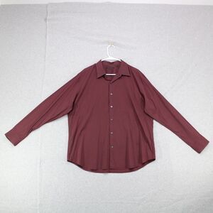 Theory Button Down Shirt Men Size XXL Burgundy Long Sleeve Cotton Nylon Blend